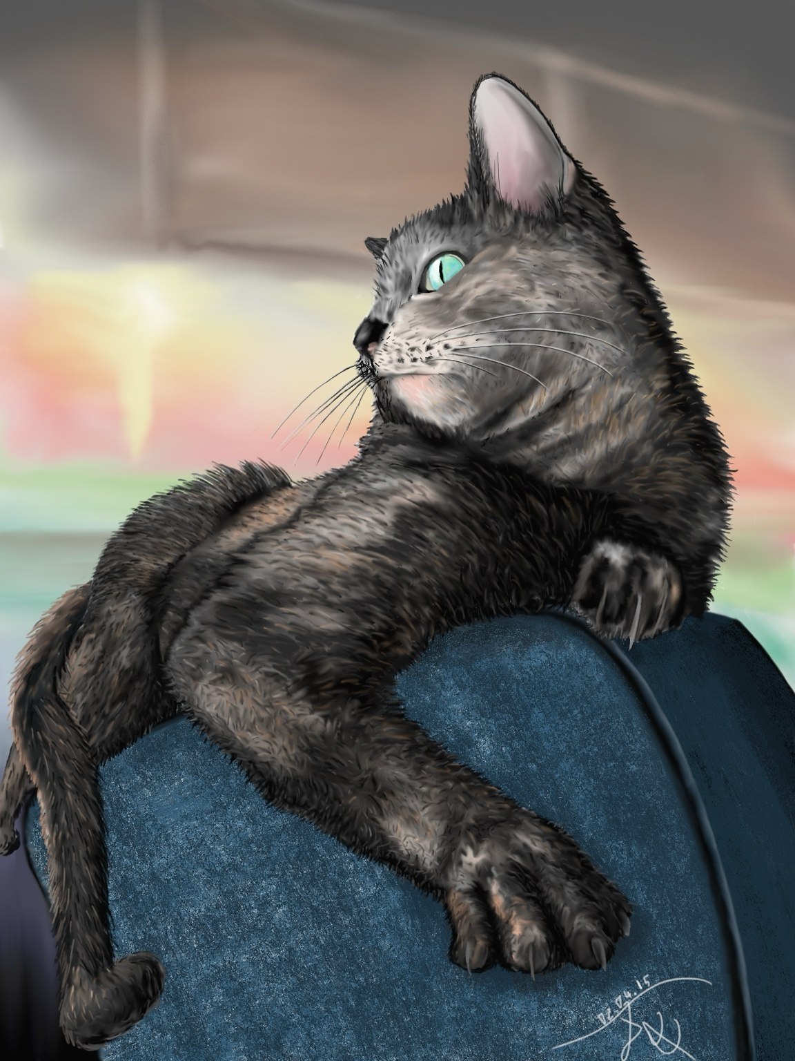 Handgezeichnete Katze mit aufmerksamem Blick