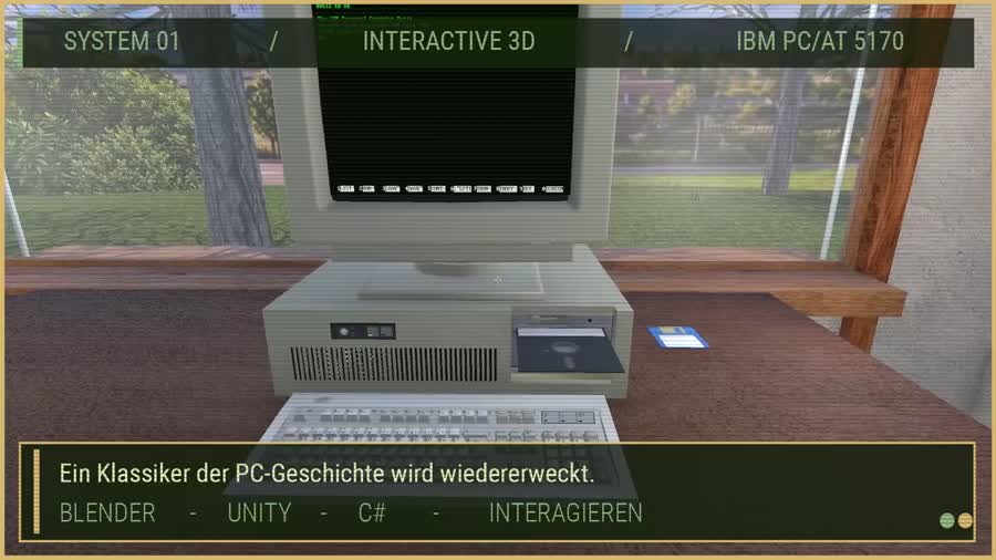 Interaktiver IBM PC AT 5170 in einer Werkstattumgebung
